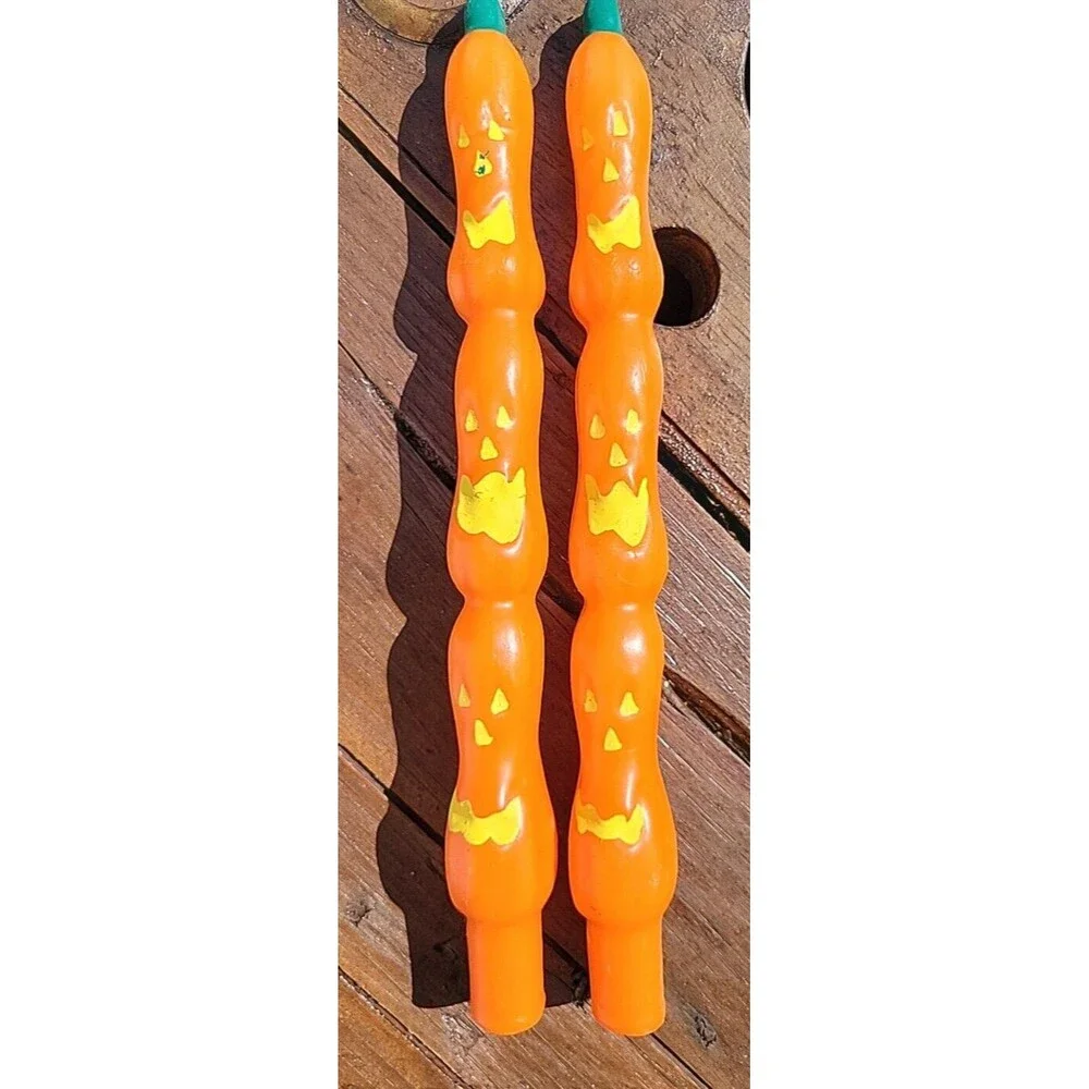 Russ Holiday Pumpkin Sculpted Taper Candles Set of 2 Jack O Lantern Novelty